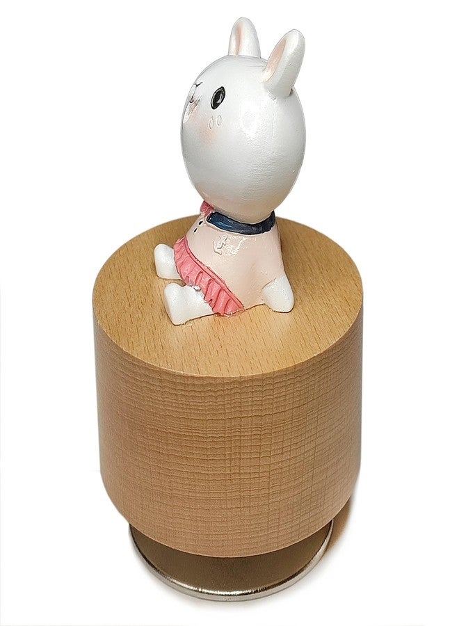 falado Mini Wooden Animal Rotary Music Box with Cute Rabbit Ornament (Tune: You are My Sunshine), White and Beige - Image 5